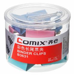齐心 B3631 彩色长尾票夹 1# 50mm 12只/筒(单位:筒)
