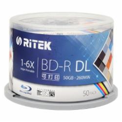 铼德(RITEK) 蓝光可打印 BD-R 50G 1-6速50G 空白光盘/光碟/刻录盘/大容量 桶装50片
